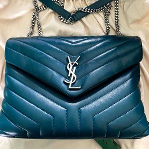 Saint Laurent Medium Blue Green LouLou Shoulder Ba